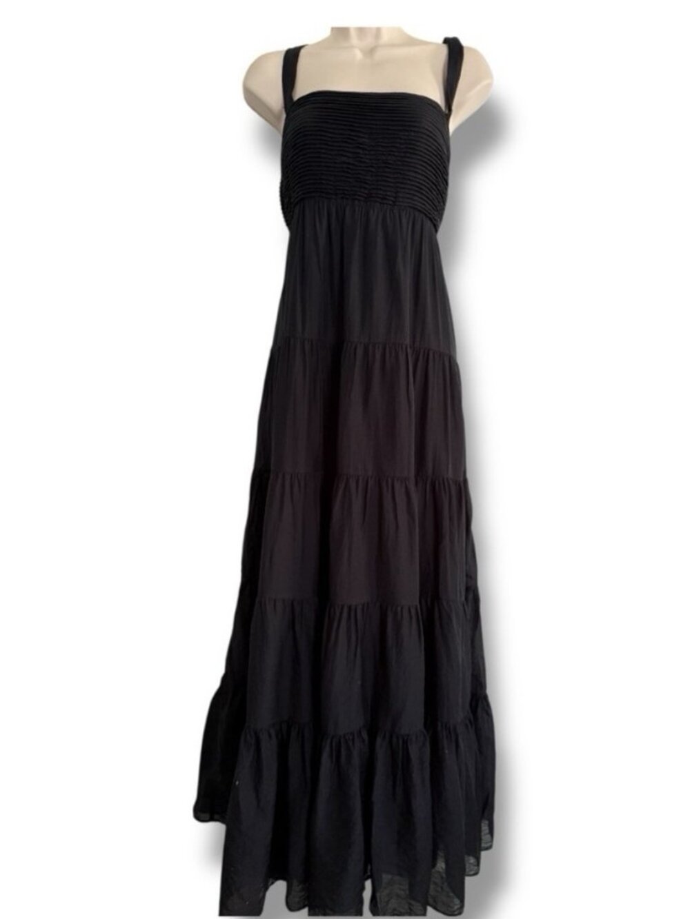 Abercrombie & Fitch Black Maxi Dress Summer Long Gown Smocked Tiered Classic, XL